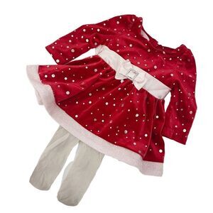 6M Baby Girl Christmas Dress W/Tights, Mrs Clause Baby Dress, Baby Holiday Dress